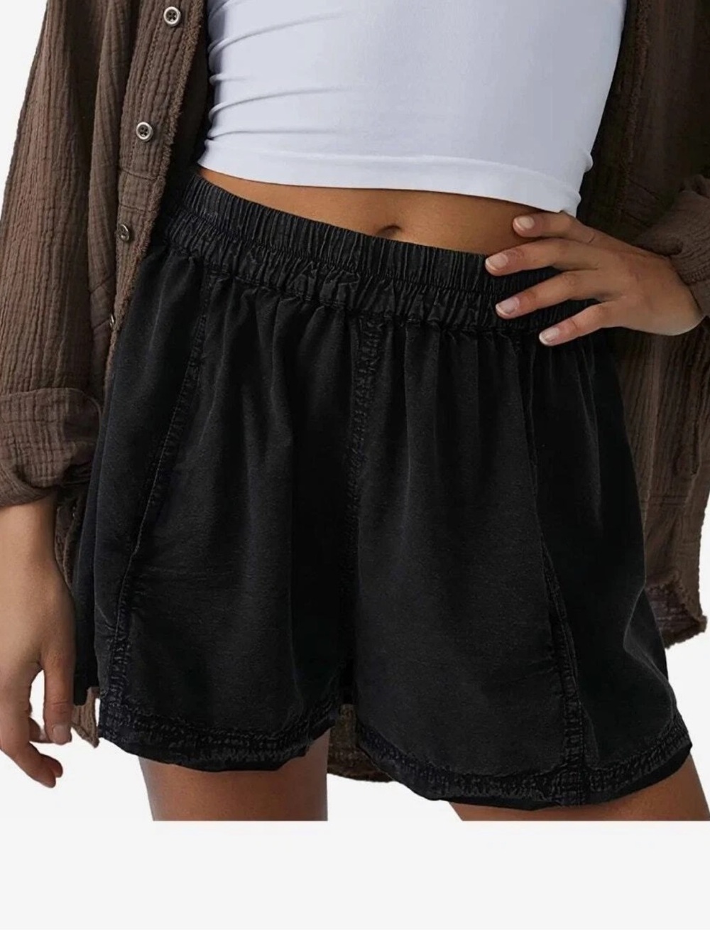 Free People XS Get Free Poplin Pull-On Shorts Black Flowy Coastal Bohemian